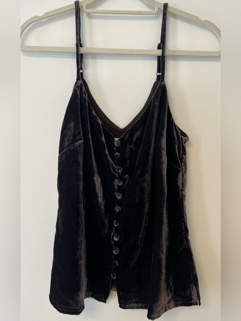 Crushed Velour Whimsigoth Brown Cami Tank Top with Buttons